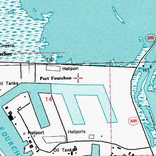 Topographic Map of Era Helicopters Fourchon Helibase, LA