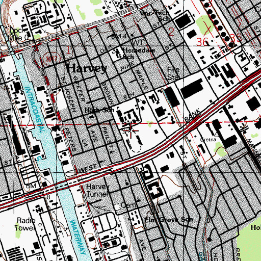 Topographic Map of Harvey Oil Center Heliport, LA