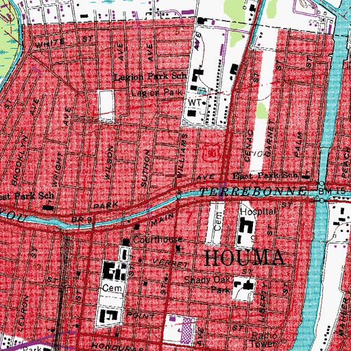 Topographic Map of Terrebonne General Medical Center Heliport, LA