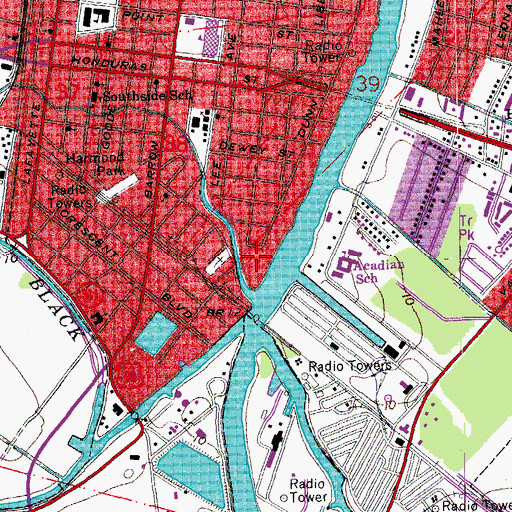 Topographic Map of Charlie Hammonds Seaplane Base, LA