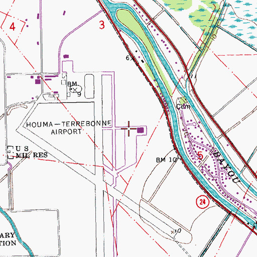 Topographic Map of Houma-Terrebonne Airport, LA