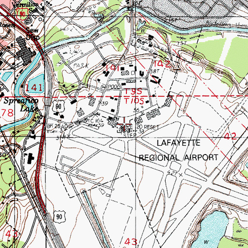 Topographic Map of Lafayette Regional Airport/Paul Fournet Field, LA