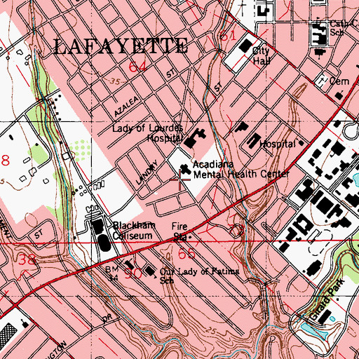 Topographic Map of Our Lady of Lourdes Hospital Heliport, LA