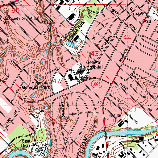 Topographic Map of Lafayette General Hospital Heliport, LA