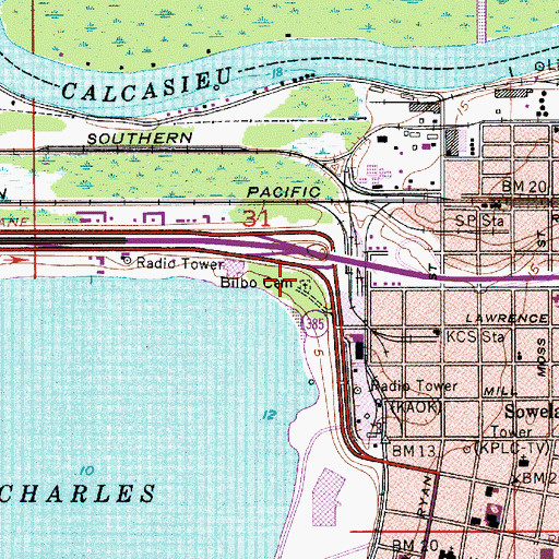 Topographic Map of Lake Charles Hilton Heliport, LA
