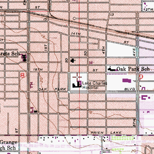 Topographic Map of Lake Charles Memorial Heliport, LA
