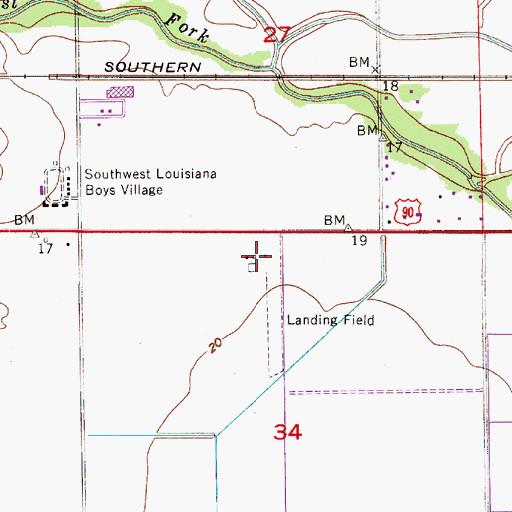 Topographic Map of Morgan Crop Service Airport (historical), LA