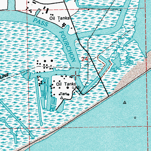 Topographic Map of Bayou Fourchon Seaplane Base, LA