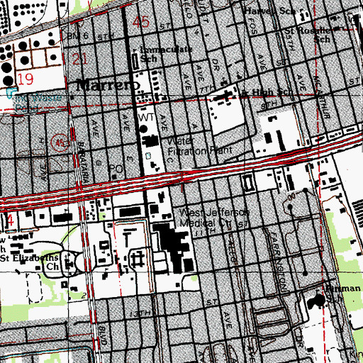 Topographic Map of West Jefferson Medical Center Heliport, LA