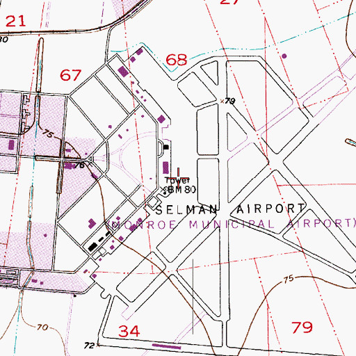 Topographic Map of Monroe Regional Airport, LA