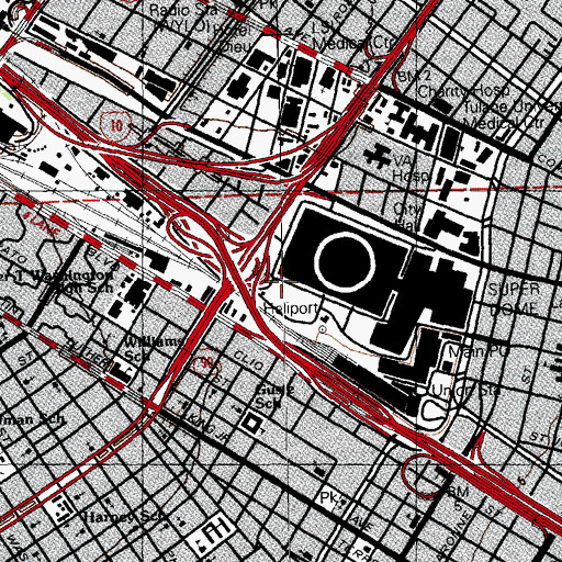 Topographic Map of New Orleans Downtown Heliport, LA