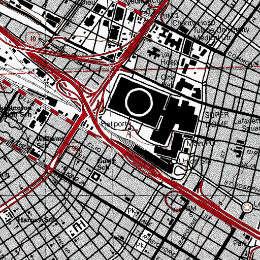 Topographic Map of New Orleans Downtown Heliport, LA