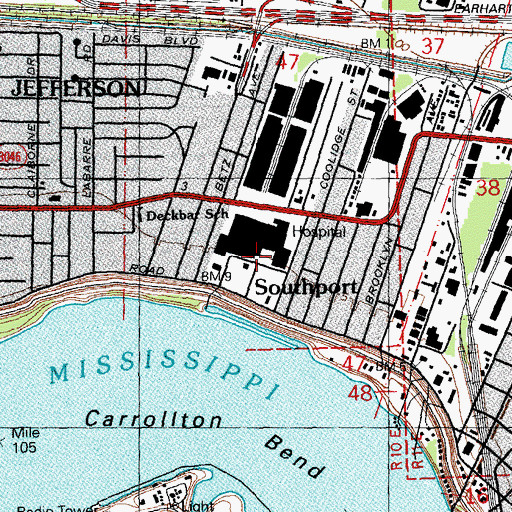 Topographic Map of Ochsner Foundation Hospital Heliport, LA
