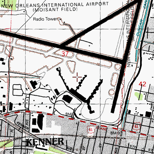 Topographic Map of Louis Armstrong New Orleans International Airport, LA