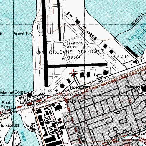 Topographic Map of Lakefront Airport, LA