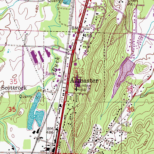 Topographic Map of Shelby Baptist Medical Center, AL