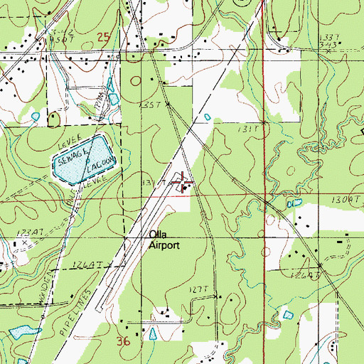 Topographic Map of Olla Airport, LA