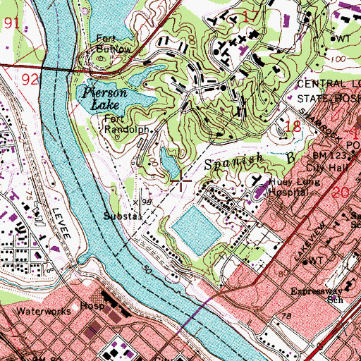 Topographic Map of Huey P Long Regional Medical Center Heliport, LA
