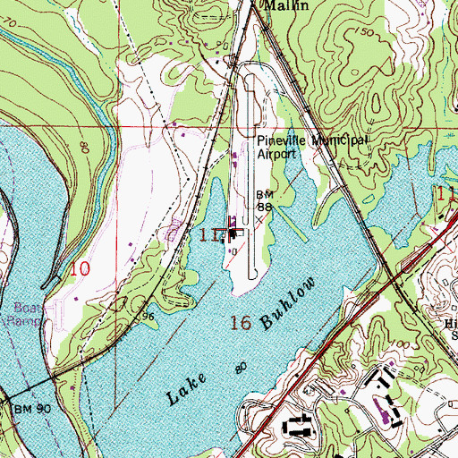 Topographic Map of Pineville Municipal Airport, LA