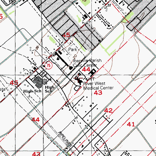Topographic Map of River West Medical Center Heliport, LA
