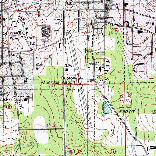 Topographic Map of Ruston Municipal Airport (historical), LA