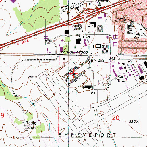 Topographic Map of Shreveport Regional Airport, LA