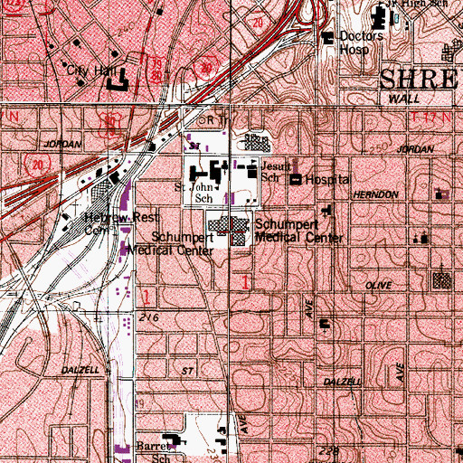 Topographic Map of Schumpert Medical Center Regional Heliport, LA