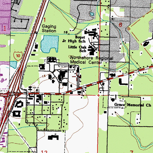 Topographic Map of Northshore Regional Medical Center Heliport, LA