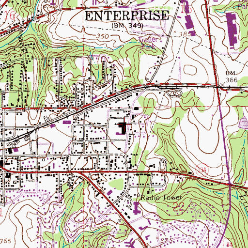 Topographic Map of Coppinville Junior High School, AL