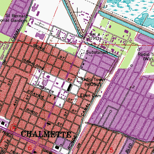 Topographic Map of WWNO-FM (New Orleans), LA