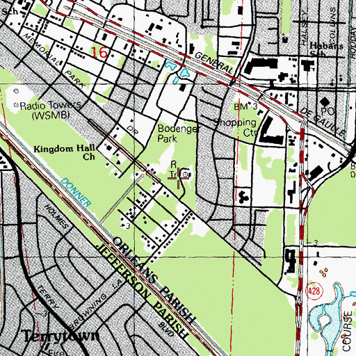 Topographic Map of WLMG-FM (New Orleans), LA