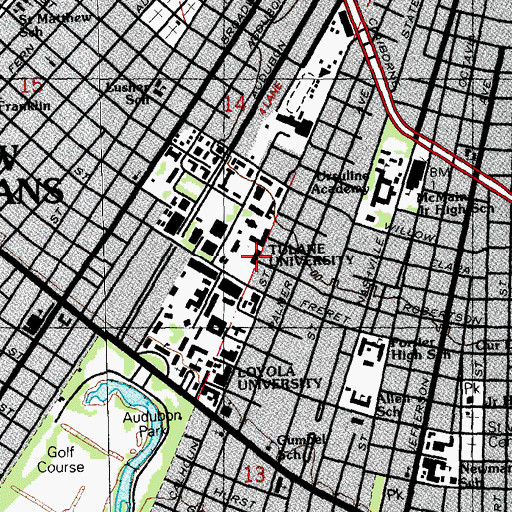 Topographic Map of WTUL-FM (New Orleans), LA