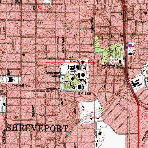 Topographic Map of KSCL-FM (Shreveport), LA