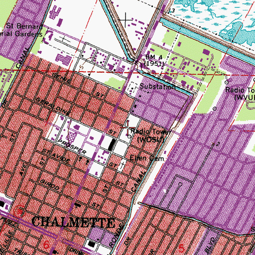 Topographic Map of WDSU-TV (New Orleans), LA