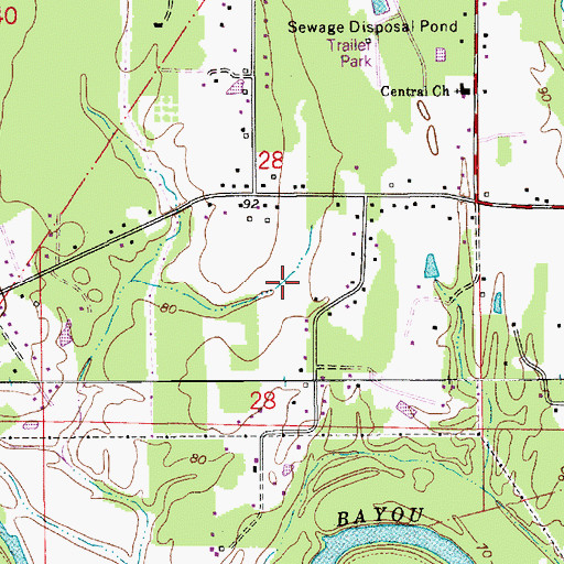 Topographic Map of KWDF-AM (Ball), LA