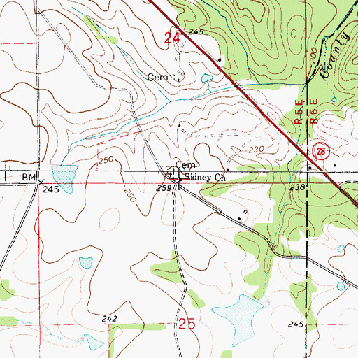 Topographic Map of Sidney Chapel, AL