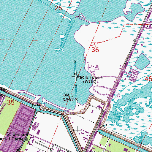 Topographic Map of WTIX-AM (New Orleans), LA