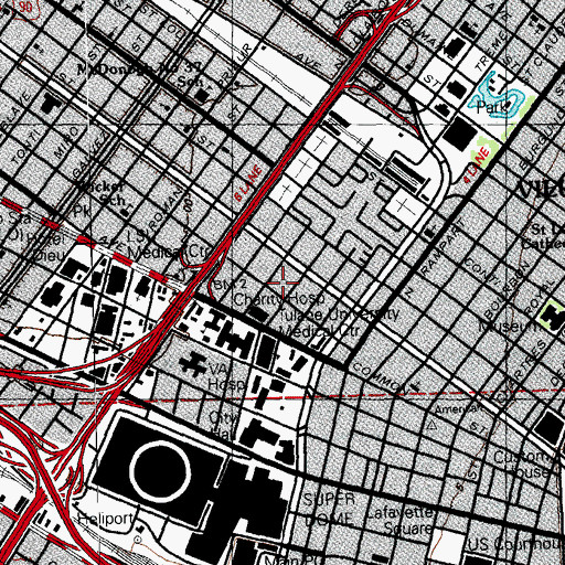 Topographic Map of WYAT-AM (New Orleans), LA