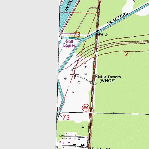 Topographic Map of WNOE-AM (New Orleans), LA