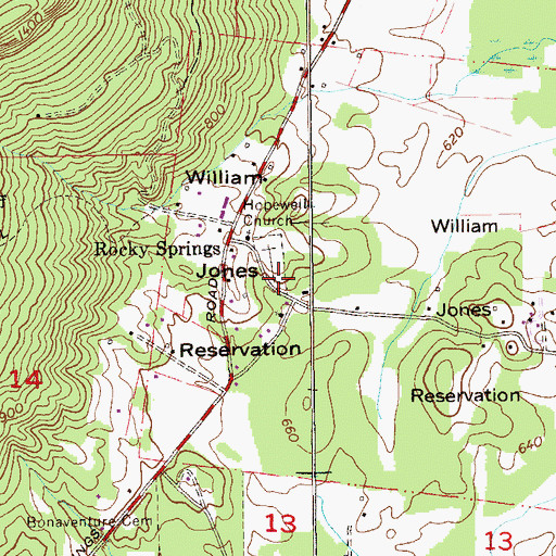 Topographic Map of Rocky Spring Cemetery, AL