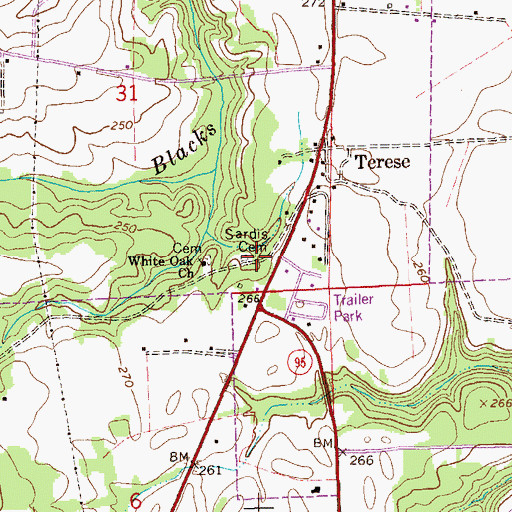 Topographic Map of Sardis Church (historical), AL