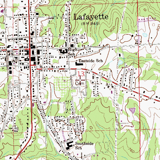 Topographic Map of Lafayette Cemetery, AL