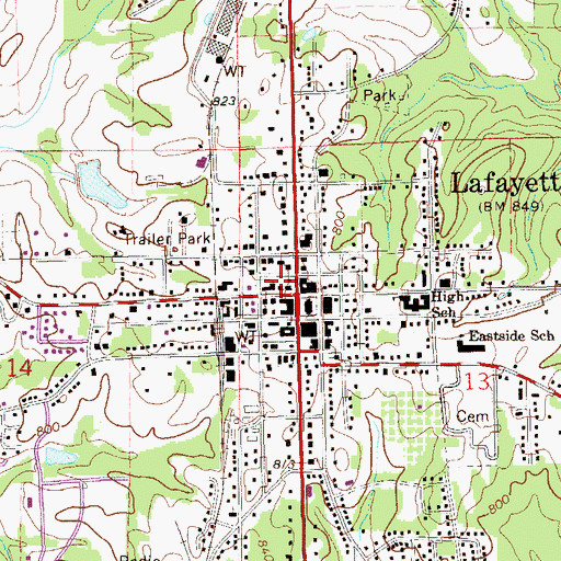 Topographic Map of Lafayette City Hall, AL