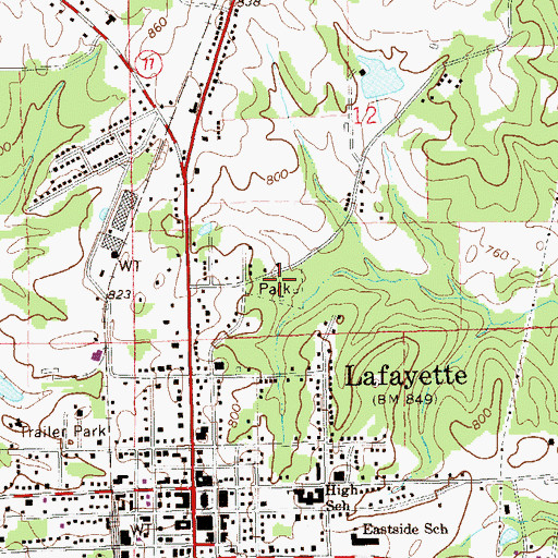 Topographic Map of Lafayette City Park, AL