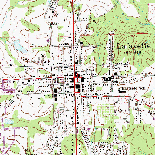Topographic Map of Lafayette Library, AL