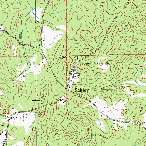 Topographic Map of Proctor Creek Cemetery, AL