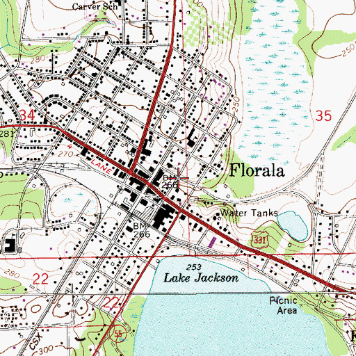 Topographic Map of Florala Memorial Public Library, AL