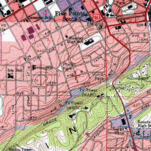 Topographic Map of Anderson Place Historic District, AL