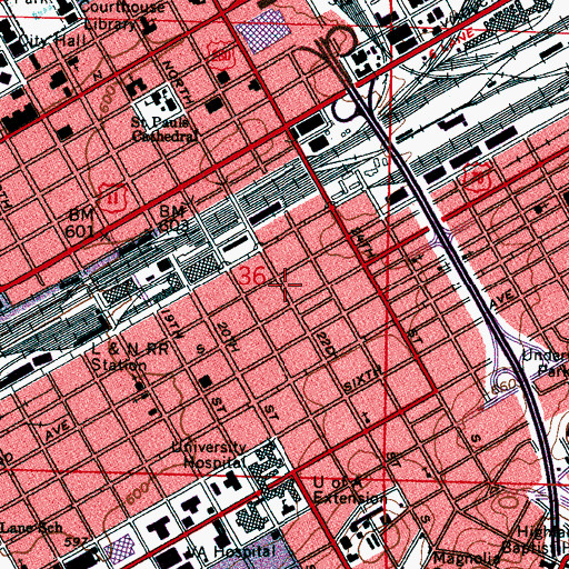 Topographic Map of Automotive Historic District, AL