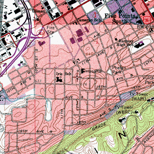 Topographic Map of Cullom Street-Twelfth Street South Historic District, AL